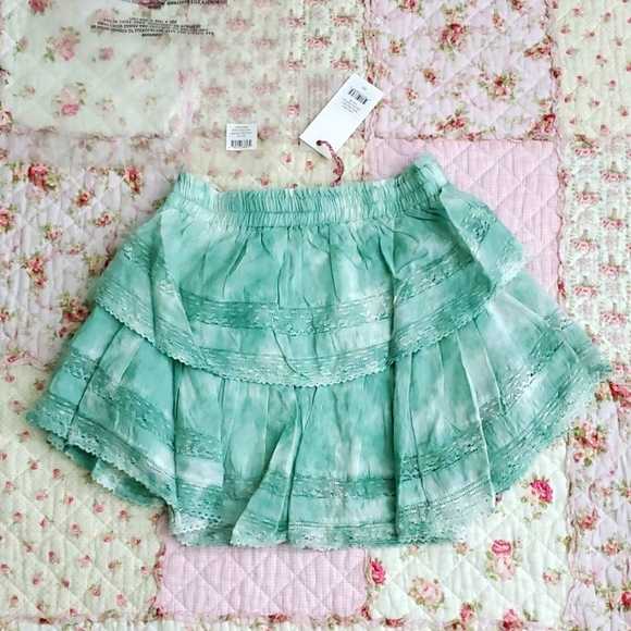 Loveshackfancy ruffle mini skirt JADE MIST HAND DYE green XS - Picture 5 of 10